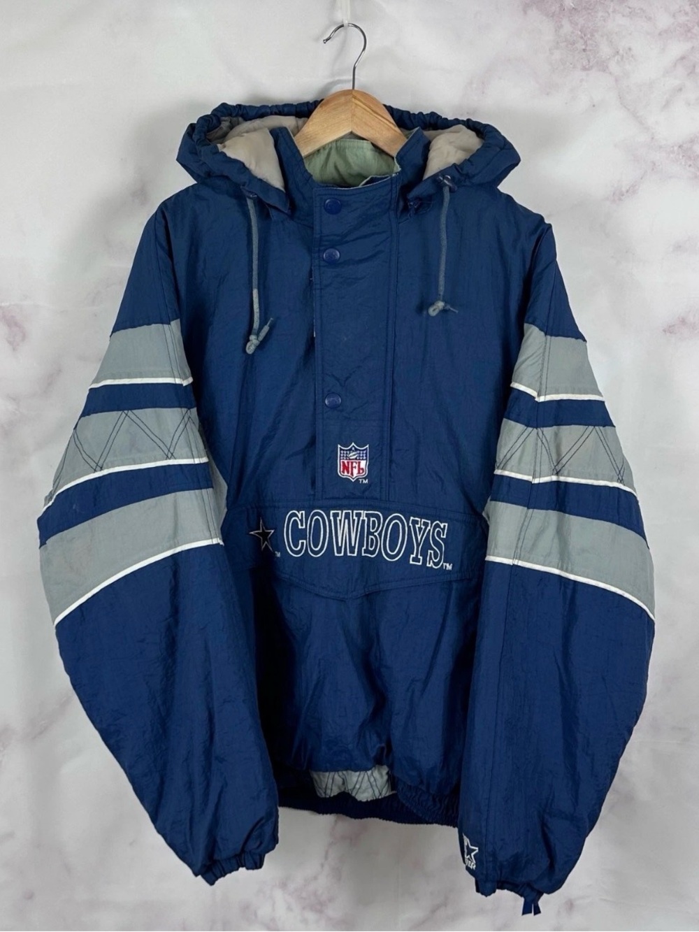 Vintage Dallas Cowboys Starter Jacket ProLine Blue Pullover Size XL Grey NFL